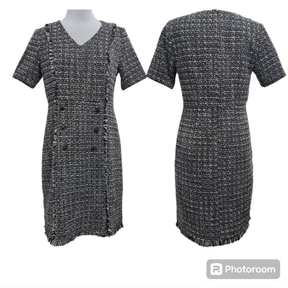 Nanette Lepore Boucle Double Breasted Sheath Mini Dress Black White Size 8 NWT - Picture 4 of 14